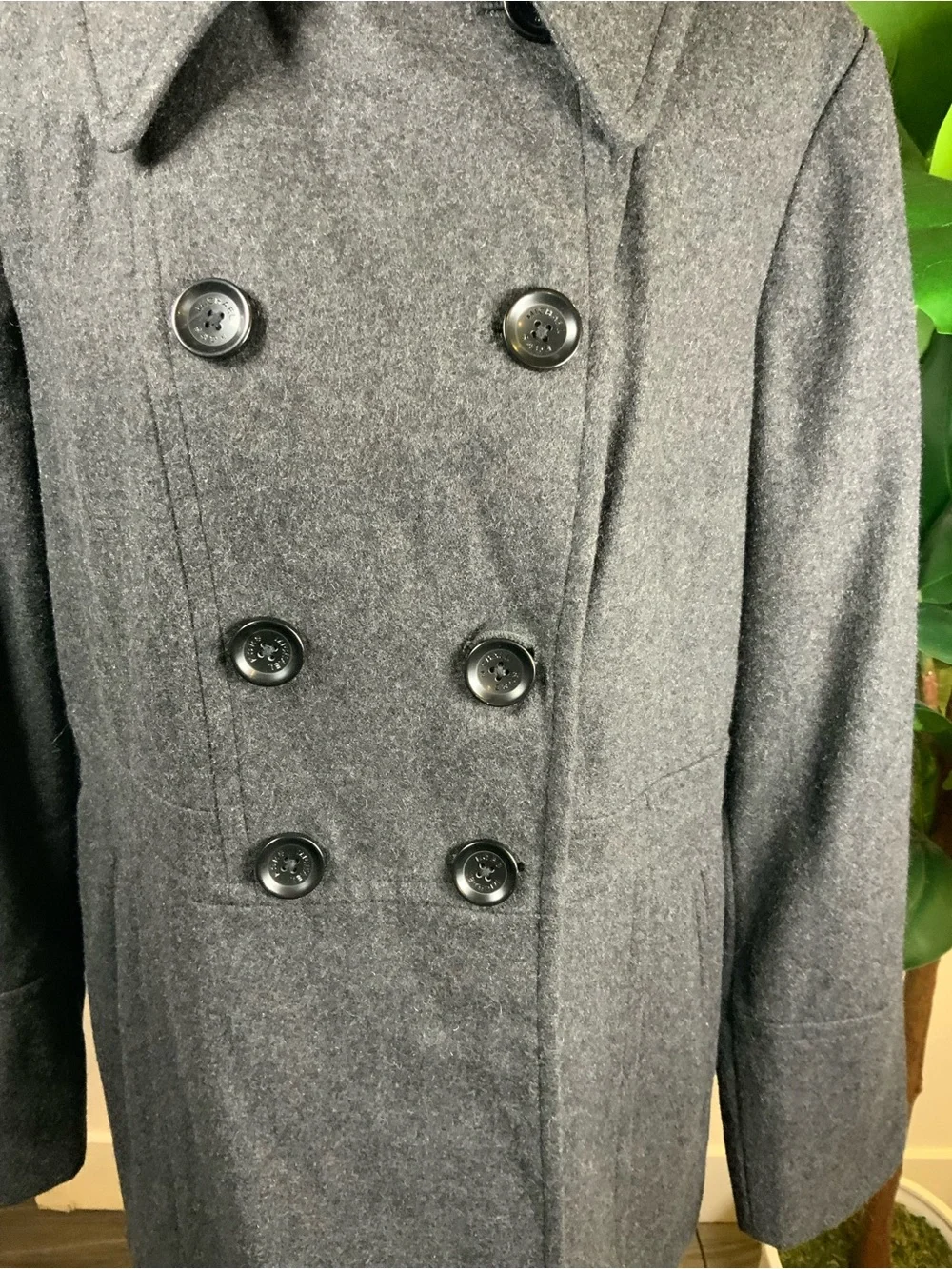 Michael Kors Charcoal Double-Breasted Peacoat with Red Scarf